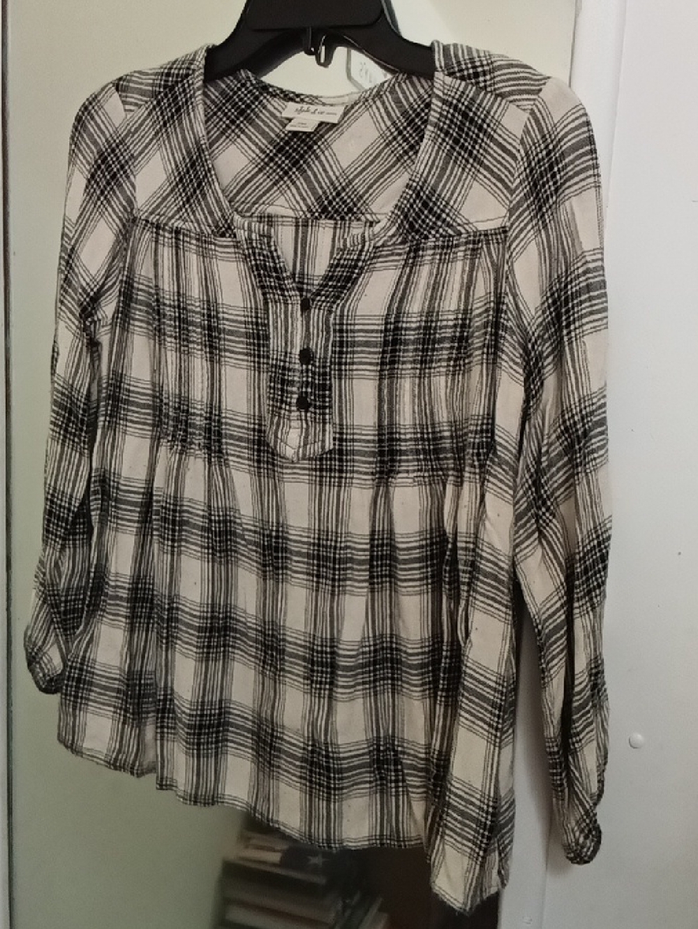 Women's Style & Co. Black and White Plaid Henley Tunic